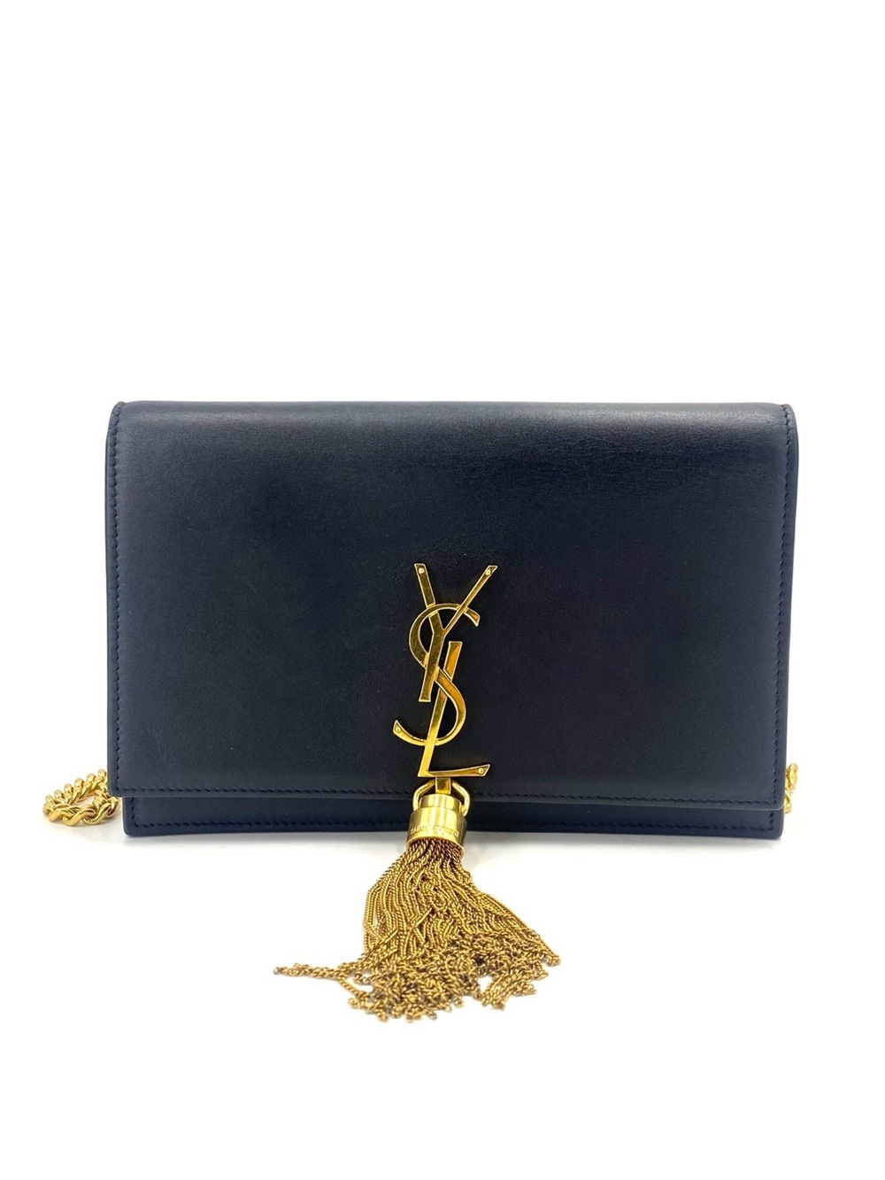 Saint Laurent Navy Leather Tassel Chain Crossbody Bag with Gold Hardware - Picture 2 of 11